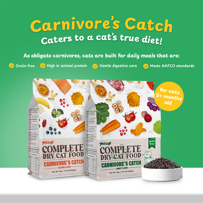 Petsup Complete Cat Dry Food Carnivores Catch Grain Free 1kg Rabbit & Salmon Flavor Novel Protein Complete Nutrition Low Sodium Hypoallergenic Easy to Digest for Picky Eaters Dry Cat Food for All Breeds