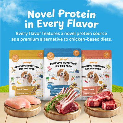 Petsup Complete Nutrition Dry Dog Food 1kg with Freeze Dried Treats Beef Duck Lamb Flavor High Protein Complete & Balanced Nutrition