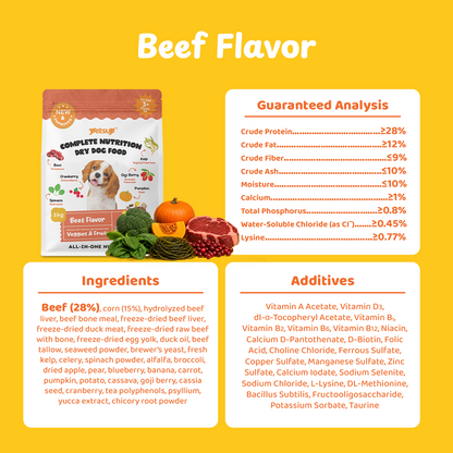 Petsup Complete Nutrition Dry Dog Food 1kg with Freeze Dried Treats Beef Duck Lamb Flavor High Protein Complete & Balanced Nutrition