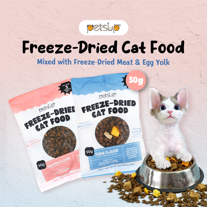 Petsup Freeze Dried Cat Food 50g - Salmon Tuna Egg Yolk Dry Food Treats for Kitten Adult All Breeds