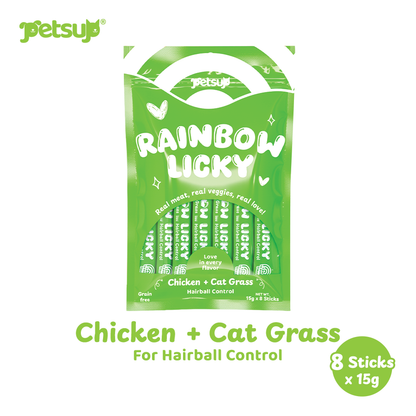 Petsup Rainbow Licky Cat Wet Food Treats - Real Chicken Salmon Tuna Duck Meat & Veggies | Hairball Control, Urinary Care | Rich in Taurine, Fish Oil, Prebiotics Vitamins Immunity Health Easy Digestion Soft Creamy Snack for Cats & Kittens 15g/8 Strips