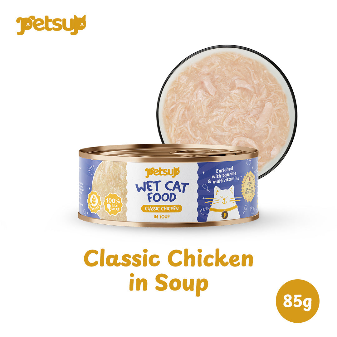 Petsup Cat Canned Wet Food Quality Wet Food - 5 Flavors Tuna Chicken in Soup Salmon Cod Tuna in Soup 85g DHA Protein Minerals Vitamins For Cats And Kittens