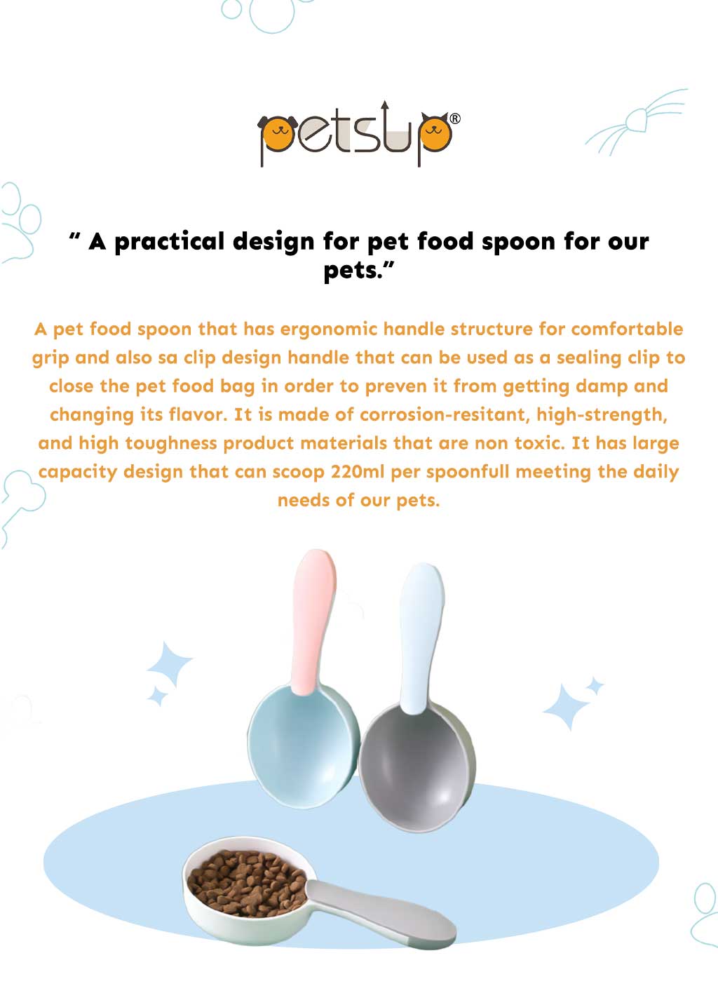 Petsup Pet Food Spoon with Bag Sealing Clip