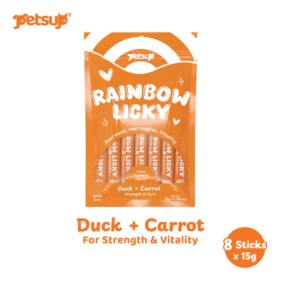 Petsup Rainbow Licky Cat Wet Food Treats - Real Chicken Salmon Tuna Duck Meat & Veggies | Hairball Control, Urinary Care | Rich in Taurine, Fish Oil, Prebiotics Vitamins Immunity Health Easy Digestion Soft Creamy Snack for Cats & Kittens 15g/8 Strips