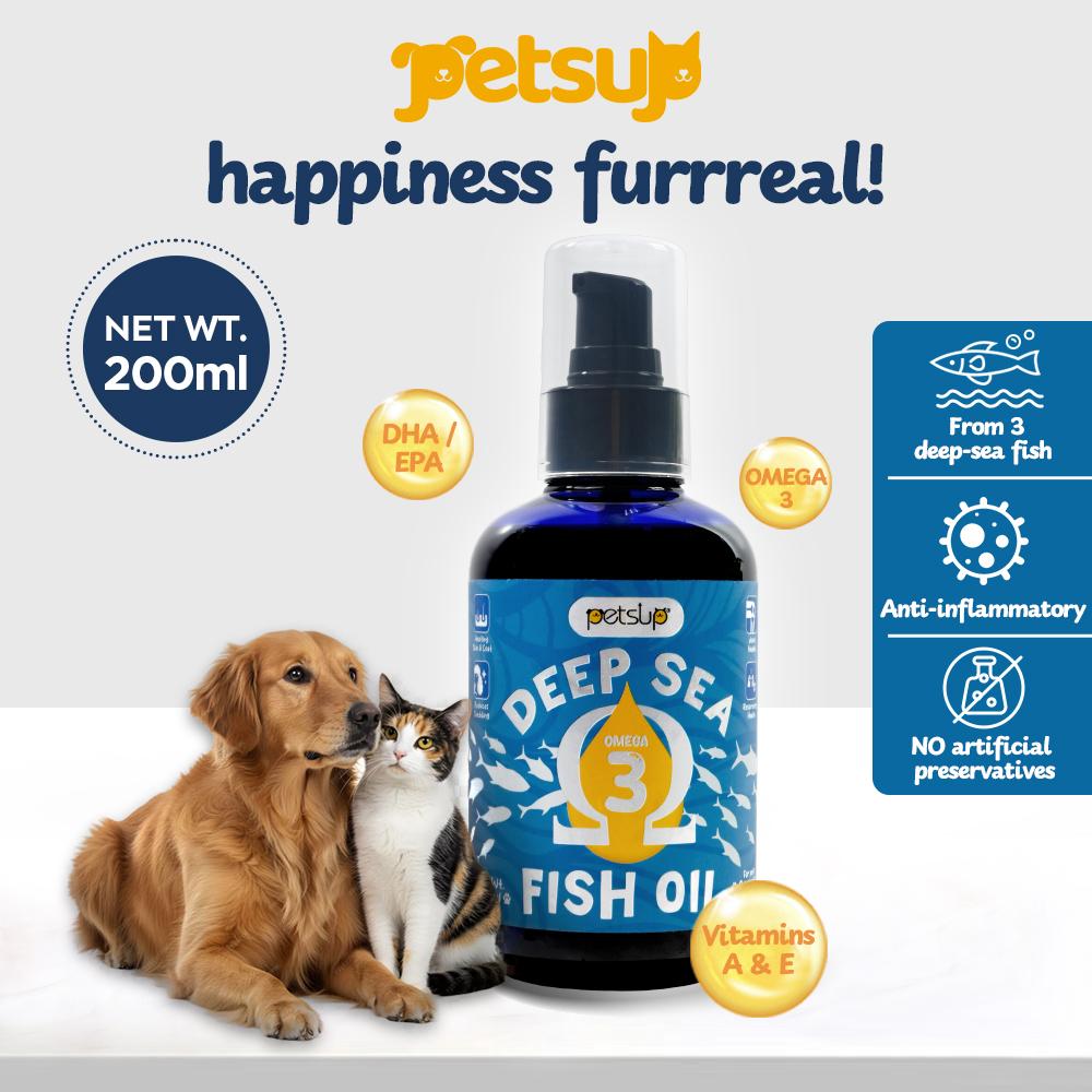 Petsup Pet Fish Oil Liquid 200ml Omega 3 Vitamins EPA DHA for Skin Coat Joints Immunity Cats & Dog