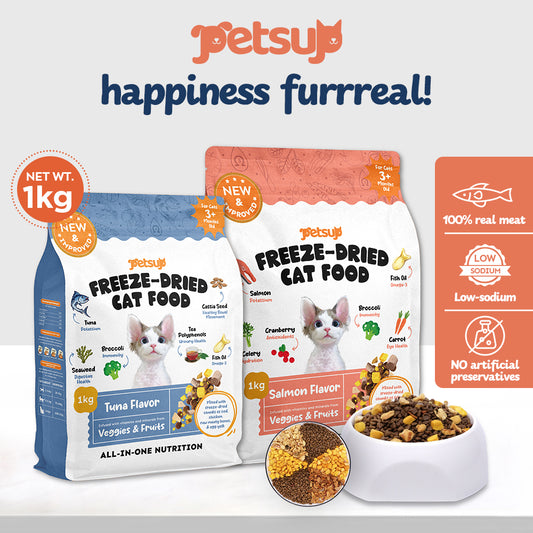 Petsup Freeze Dried Cat Food 1kg - Salmon Tuna Egg Yolk Dry Food Treats for Kitten Adult All Breeds