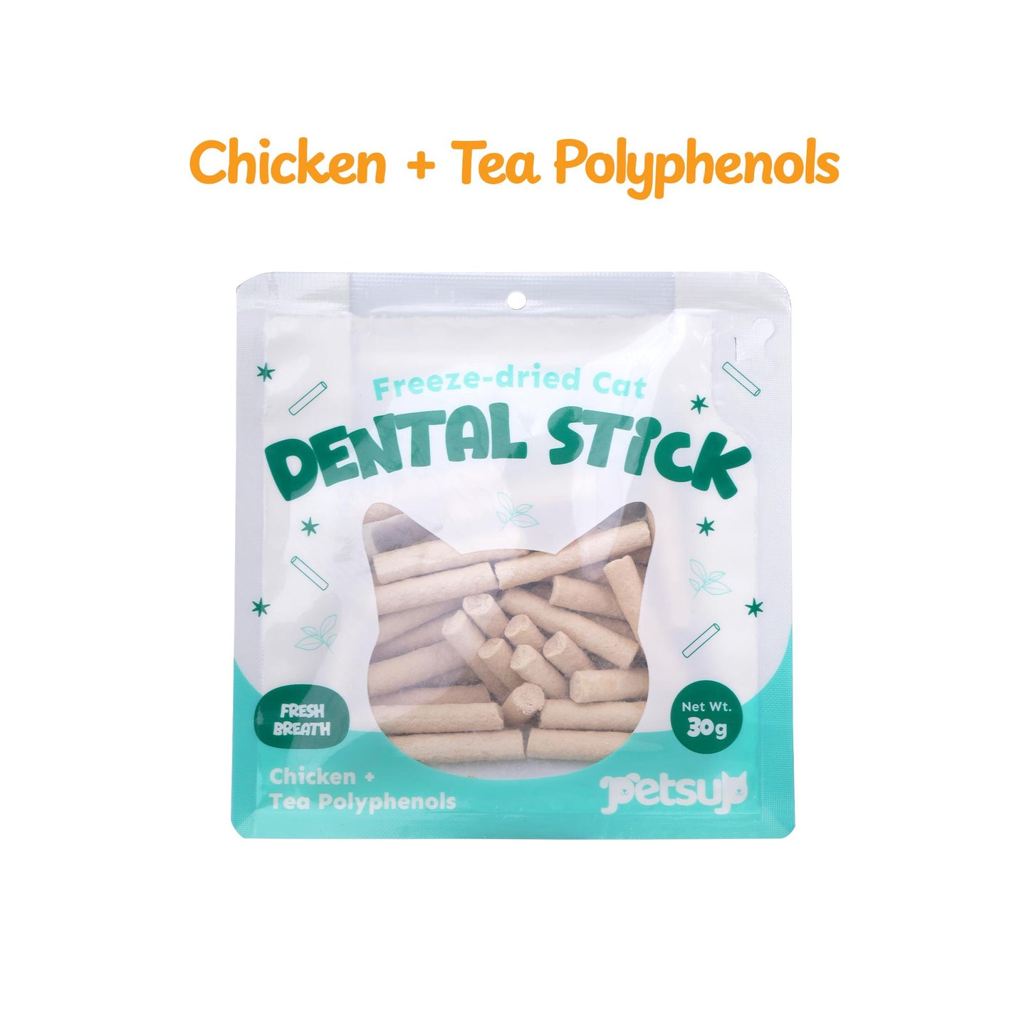 Petsup Freeze Dried Cat Dental Sticks 100% Real Chicken Tea Polyphenols Fresh Breath Tartar Remover Oral Care Multivitamins, Carrots, Probiotics and Prebiotics, Cranberry, Catnip, Egg yolk and Fish oil Supplemental Treats Cat Treats 30g