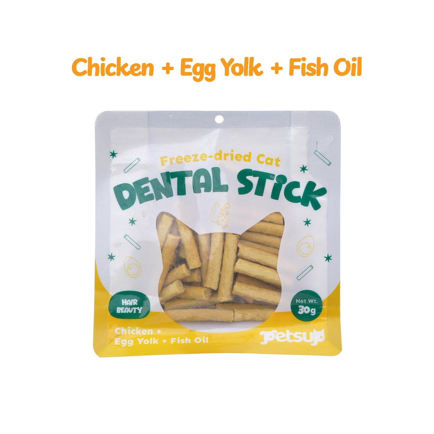 Petsup Freeze Dried Cat Dental Sticks 100% Real Chicken Tea Polyphenols Fresh Breath Tartar Remover Oral Care Multivitamins, Carrots, Probiotics and Prebiotics, Cranberry, Catnip, Egg yolk and Fish oil Supplemental Treats Cat Treats 30g
