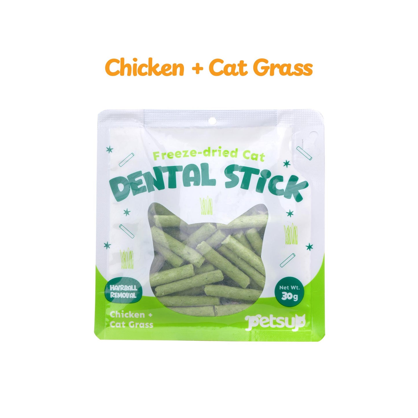 Petsup Freeze Dried Cat Dental Sticks 100% Real Chicken Tea Polyphenols Fresh Breath Tartar Remover Oral Care Multivitamins, Carrots, Probiotics and Prebiotics, Cranberry, Catnip, Egg yolk and Fish oil Supplemental Treats Cat Treats 30g