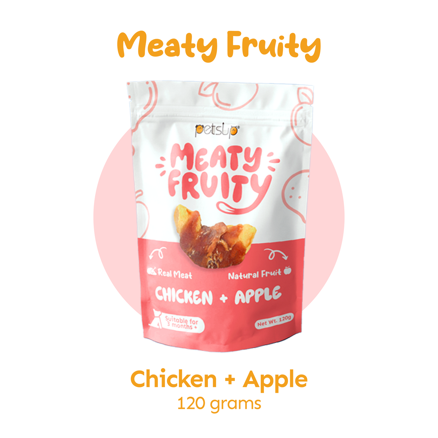 Petsup Meaty Fruity 120g - Chicken Duck Apple Banana Pear - Real Meat & Natural Fruit Dog Treats