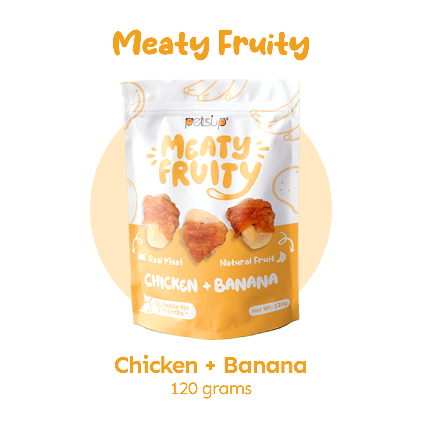 Petsup Meaty Fruity 120g - Chicken Duck Apple Banana Pear - Real Meat & Natural Fruit Dog Treats