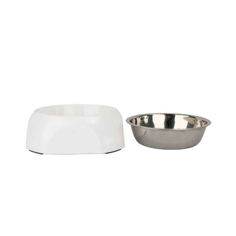 Petsup Stainless Steel Bowl with Non-Slip Plastic Holder (White)