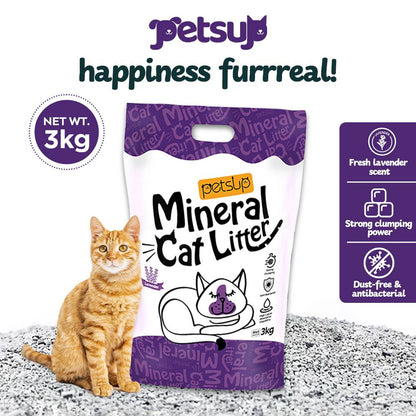 Petsup Mineral Cat Litter Sand Lavender Scent 3Kgs Sodium-Based Mineral Sand Absorbent Low Dust Odor Eliminator Litter Sand For Cats Kittens