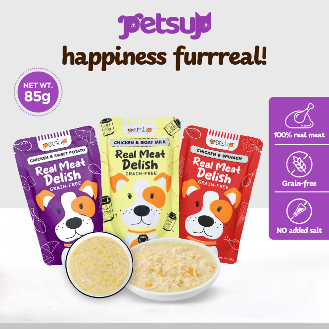 Petsup Dog Real Meat Delish Dog Wet Food 85g - Rich in Creamy Soup Vegetable Hydrating Dog Food For Puppy Real Chicken