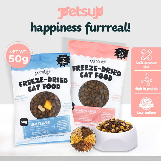 Petsup Freeze Dried Cat Food 50g - Salmon Tuna Egg Yolk Dry Food Treats for Kitten Adult All Breeds