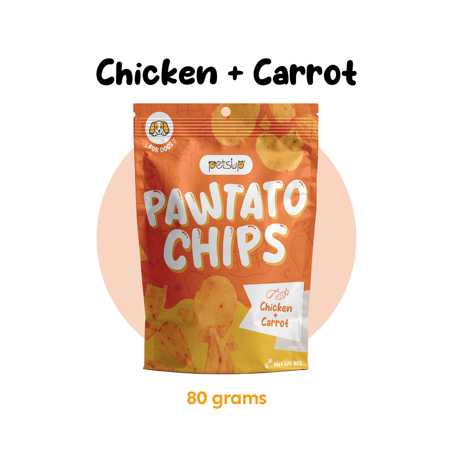 Petsup Pawtato Chips 80g (2 Flavors) - Chicken Broccoli Carrot - Crispy Crunchy Dog Treats