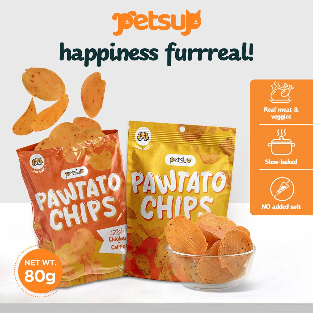 Petsup Pawtato Chips 80g (2 Flavors) - Chicken Broccoli Carrot - Crispy Crunchy Dog Treats