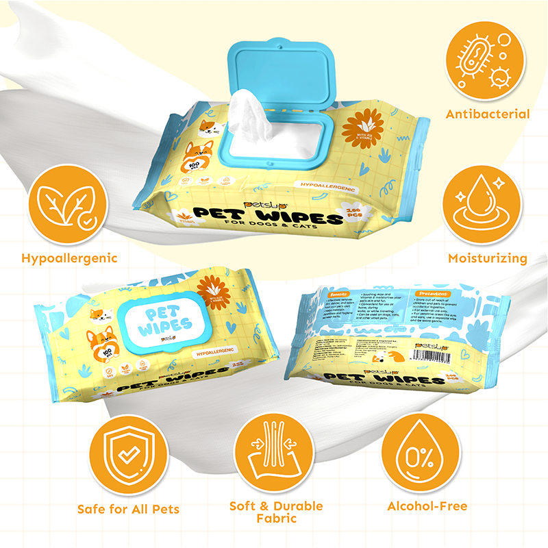 Petsup Pet Wipes Multipurpose Grooming High Qualtiy Wipes Hypoallergenic Antibacterial Alcohol-Free