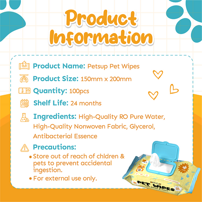 Petsup Pet Wipes Multipurpose Grooming High Qualtiy Wipes Hypoallergenic Antibacterial Alcohol-Free