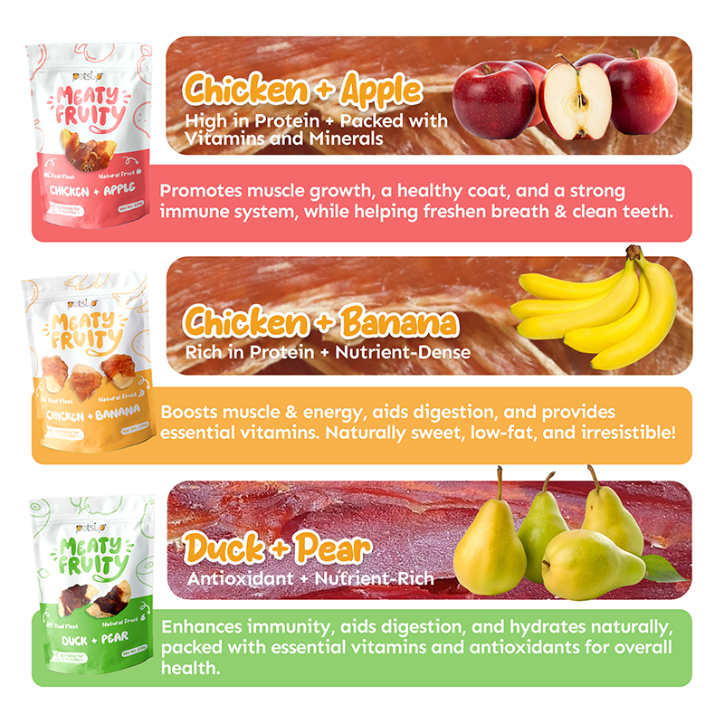 Petsup Meaty Fruity 120g - Chicken Duck Apple Banana Pear - Real Meat & Natural Fruit Dog Treats