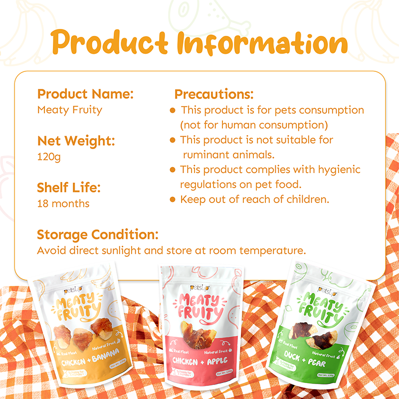 Petsup Meaty Fruity 120g - Chicken Duck Apple Banana Pear - Real Meat & Natural Fruit Dog Treats