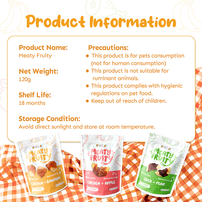 Petsup Meaty Fruity 120g - Chicken Duck Apple Banana Pear - Real Meat & Natural Fruit Dog Treats