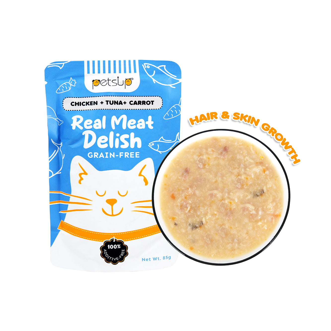 Petsup Real Meat Delish Cat Wet Food Chicken Tuna Carrot Hair Skin Growth