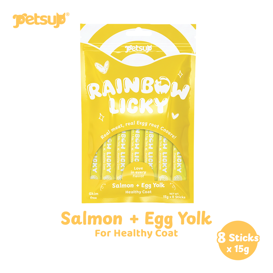 Petsup Rainbow Licky Cat Wet Food Treats - Real Chicken Salmon Tuna Duck Meat & Veggies | Hairball Control, Urinary Care | Rich in Taurine, Fish Oil, Prebiotics Vitamins Immunity Health Easy Digestion Soft Creamy Snack for Cats & Kittens 15g/8 Strips