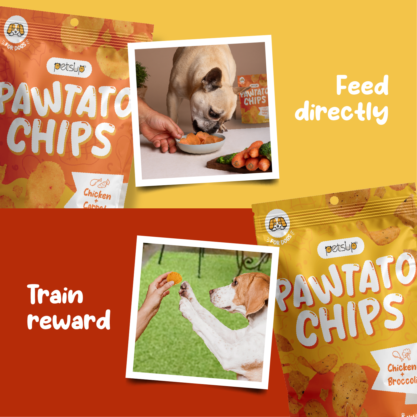 Petsup Pawtato Chips 80g (2 Flavors) - Chicken Broccoli Carrot - Crispy Crunchy Dog Treats