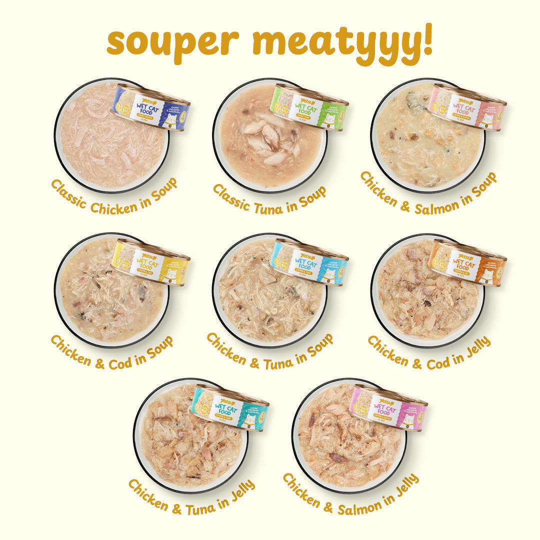 Petsup Cat Canned Wet Food Quality Wet Food - 5 Flavors Tuna Chicken in Soup Salmon Cod Tuna in Soup 85g DHA Protein Minerals Vitamins For Cats And Kittens