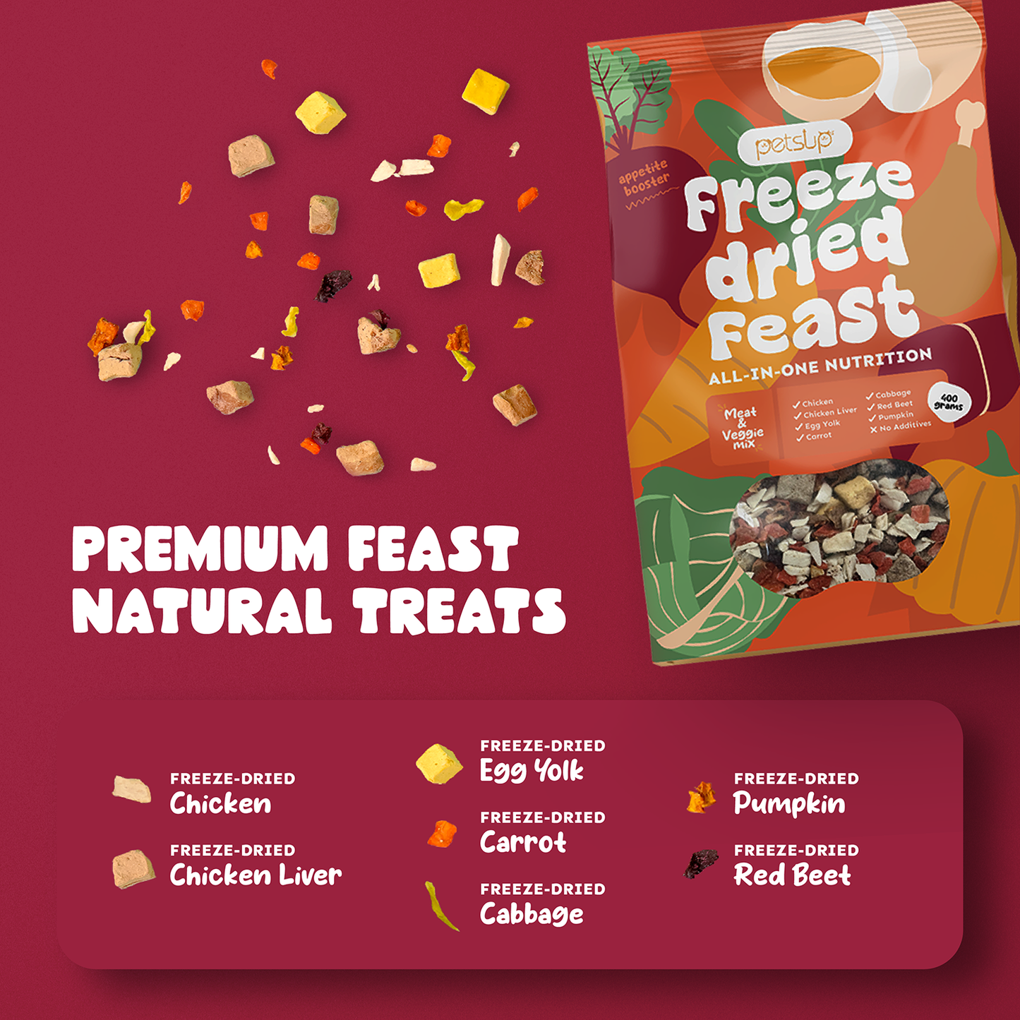 Petsup Freeze Dried Feast 400g Dog Cat Treats Natural Healthy Premium Food Topping Snacks for Pets