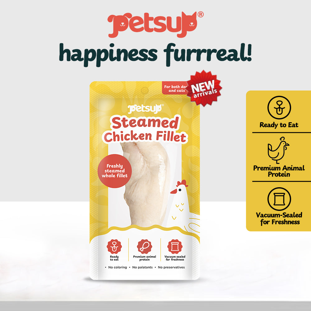 Petsup Steamed Chicken Breast Fillet Steamy Chomps Meal Topper Juicy Chunk Meaty Ready-to-eat Dog Treats Snack For Dogs Cats Vacuum-sealed for Freshness Cat Treats Real Meat Dog Snacks For Dogs & Cats