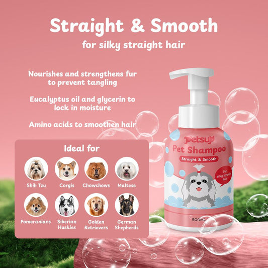 Petsup Pet Shampoo 500ml with Amino Acid Neutral - Anti Odor Soothes Itch 4 Variants Straight Smooth & Curly Bouncy & Short Fresh & Gentle Mild For Sensitive Long-Lasting Pet Care Pet Supplies