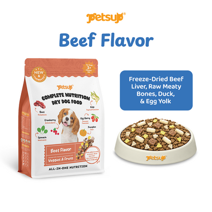 Petsup Complete Nutrition Dry Dog Food 1kg with Freeze Dried Treats Beef Duck Lamb Flavor High Protein Complete & Balanced Nutrition