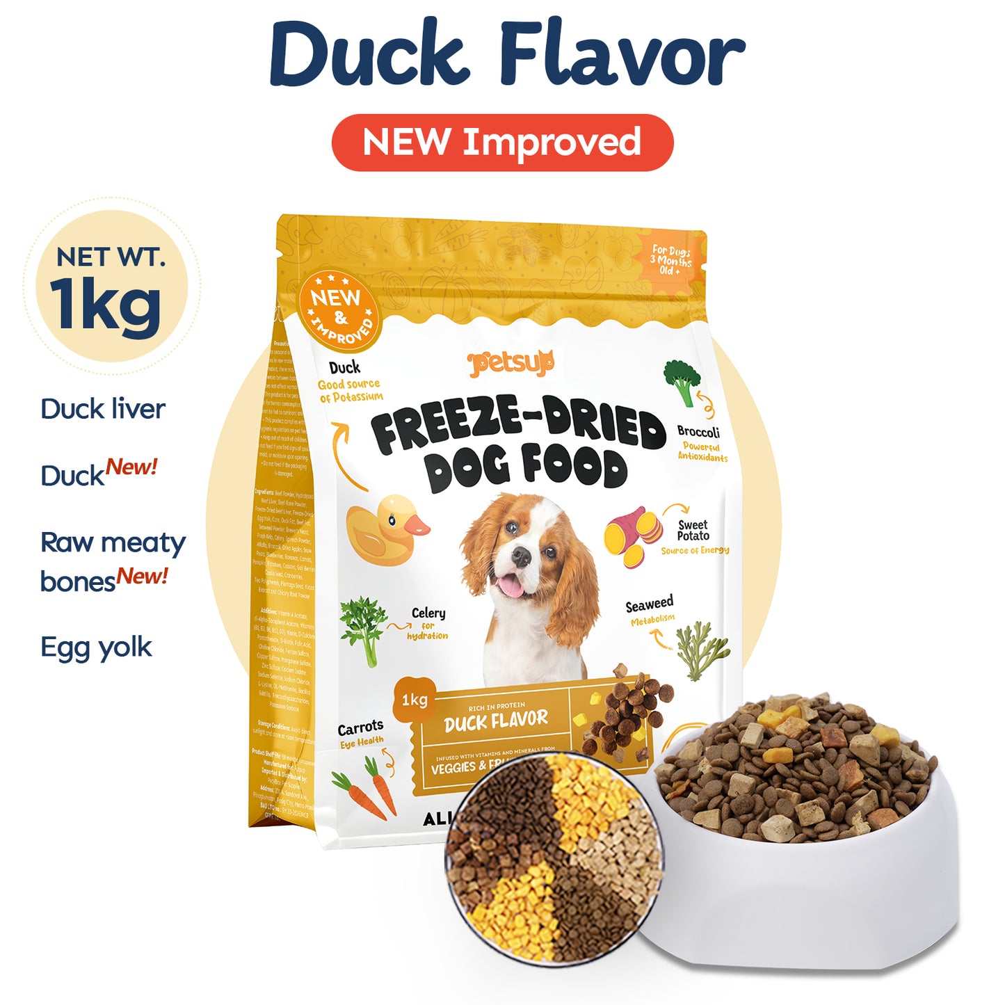 Petsup Freeze Dried Dog Dry Food 1kg for Adult and Puppy All Stage - Beef Duck Liver Egg Yolk