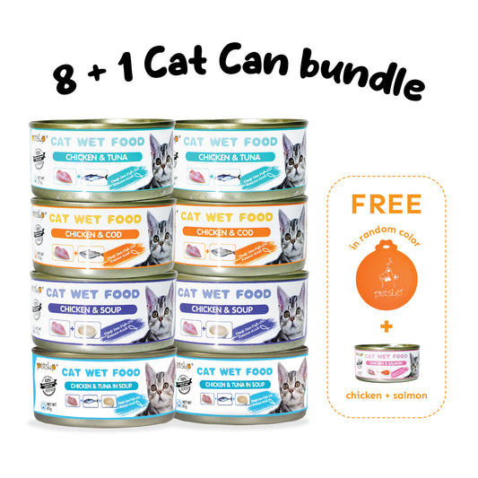 8 Cat Wet Food  + 1 FREE Can with Silicone Lid Cover
