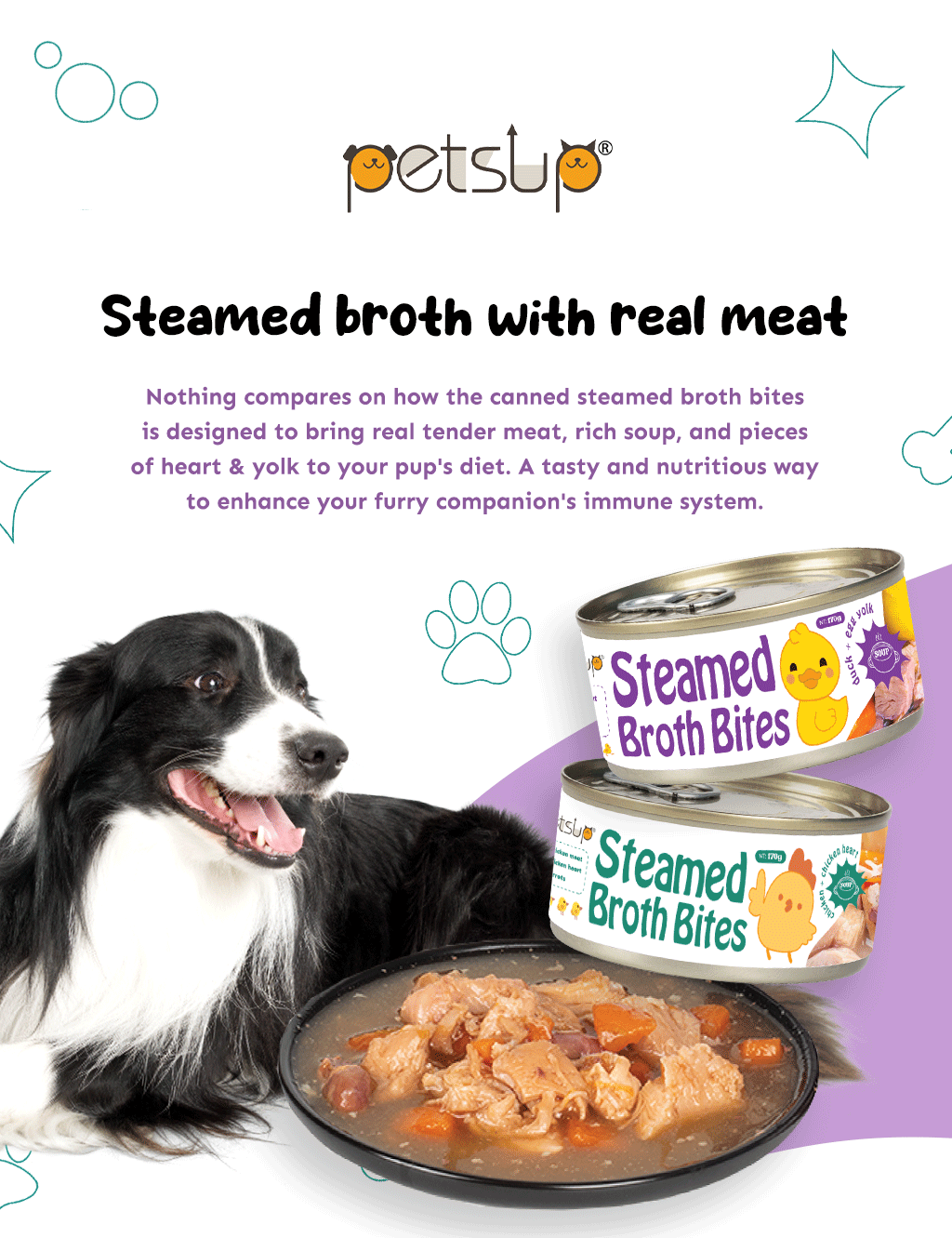 Petsup Steamed Broth Bites Wet Food 170g (with Real Duck Meat & Egg Yolk)