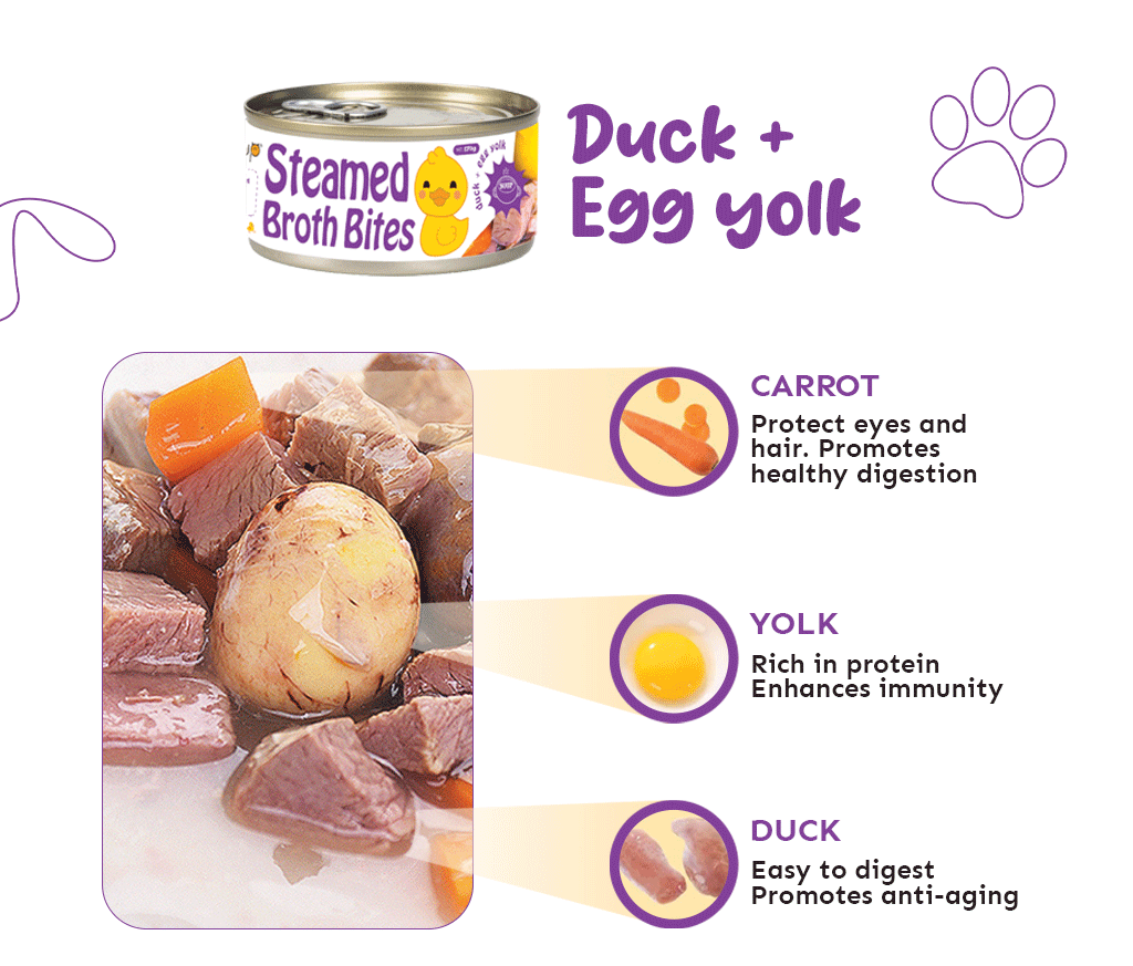 Petsup Steamed Broth Bites Wet Food 170g (with Real Duck Meat & Egg Yolk)